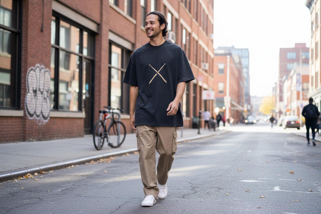 Crossed Drumsticks Oversized Faded T-Shirt - Lifestyle